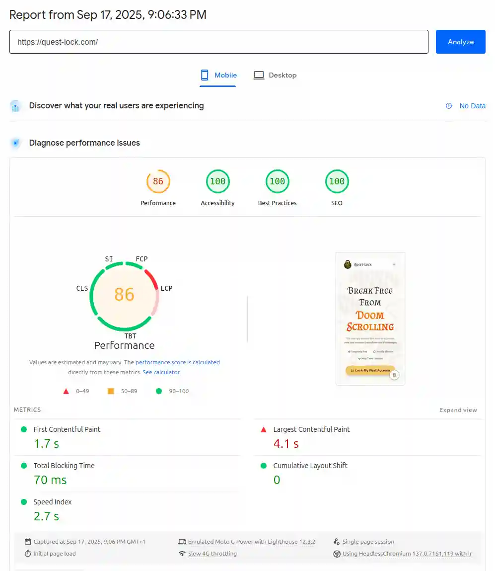 Load performance for Quest-Lock